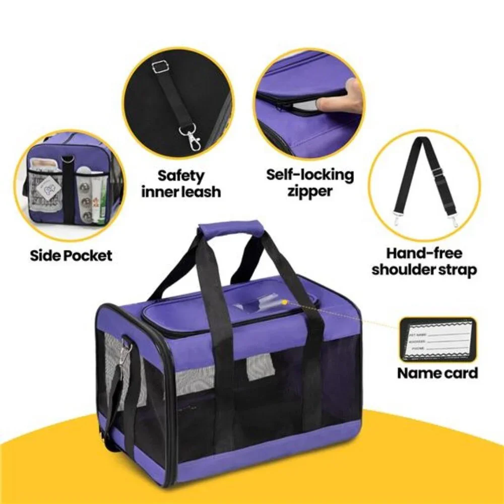 Large Cat Carrier,Foldable Pet Carrier with Soft-Sided and Safety